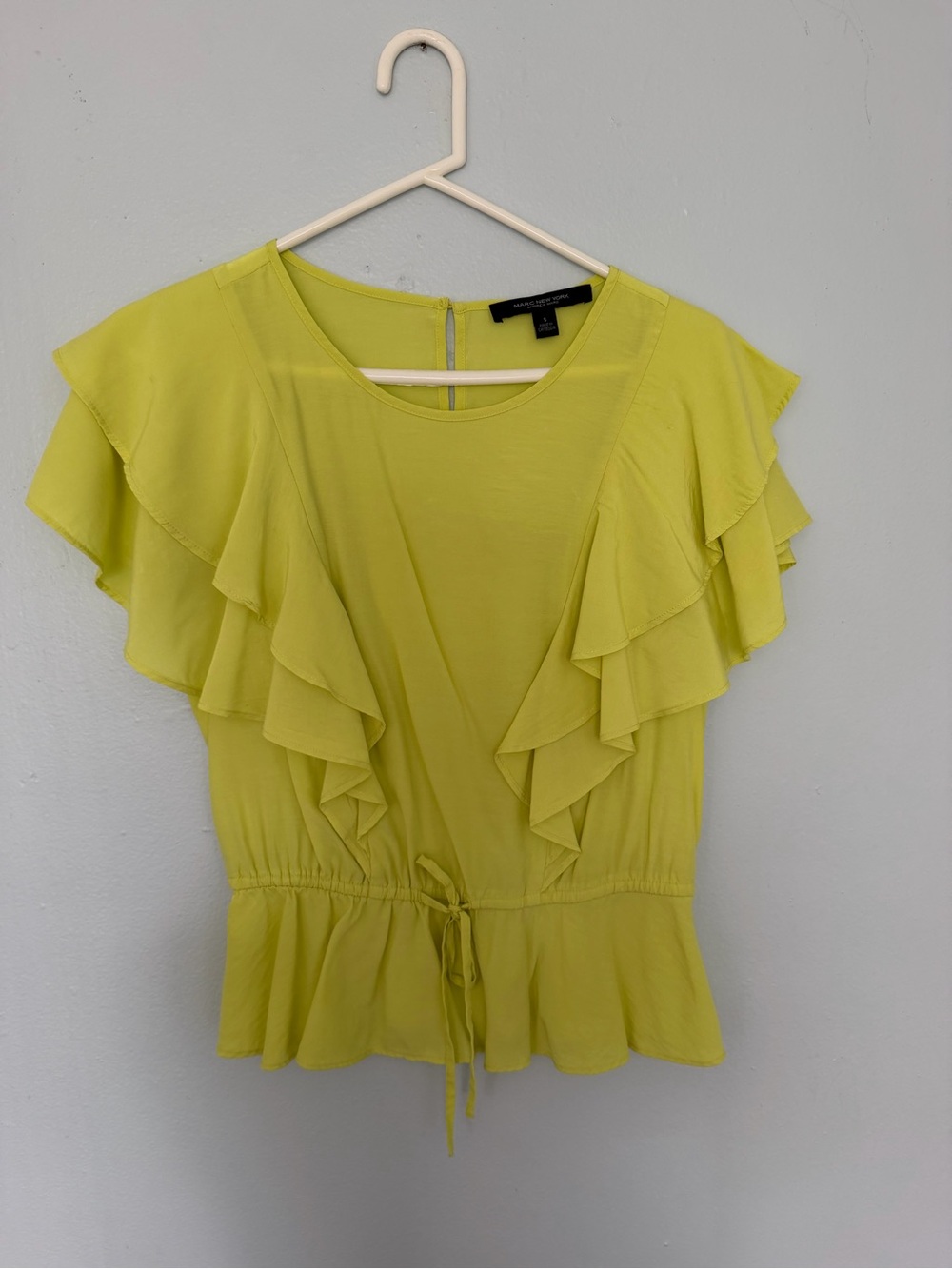 Ruffle Sleeve Drawstring Waist Top - Lime Green